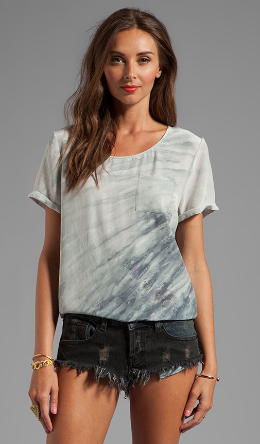 Calvi Mixed Silk Short Sleeve Top With Pocket