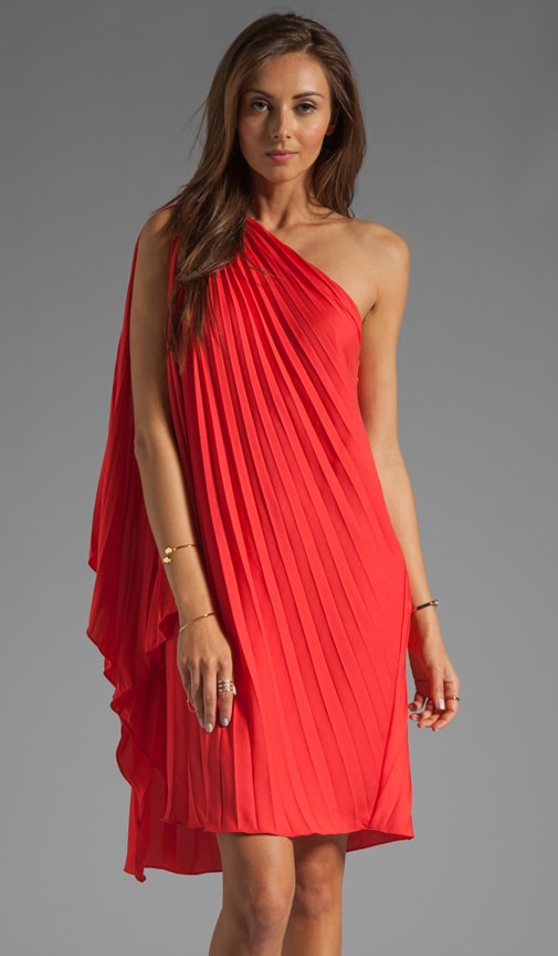 one shoulder pleated dress