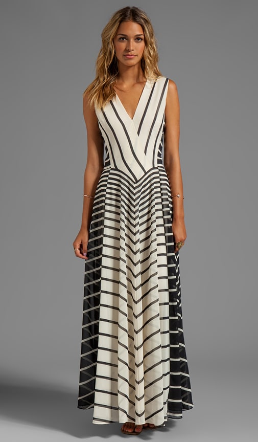 Sleeveless A-Line Stripe Printed Gown