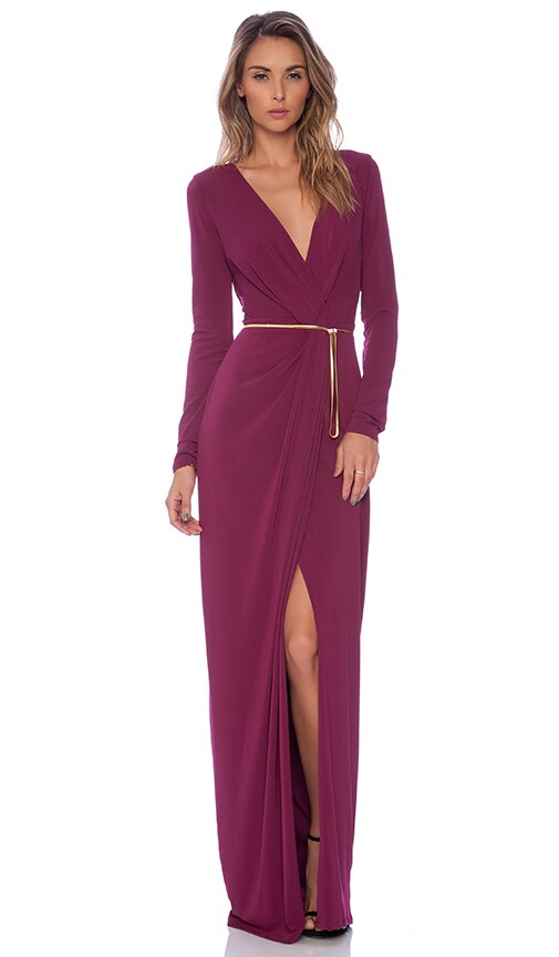 Long Sleeve Cross Over V Neck Gown