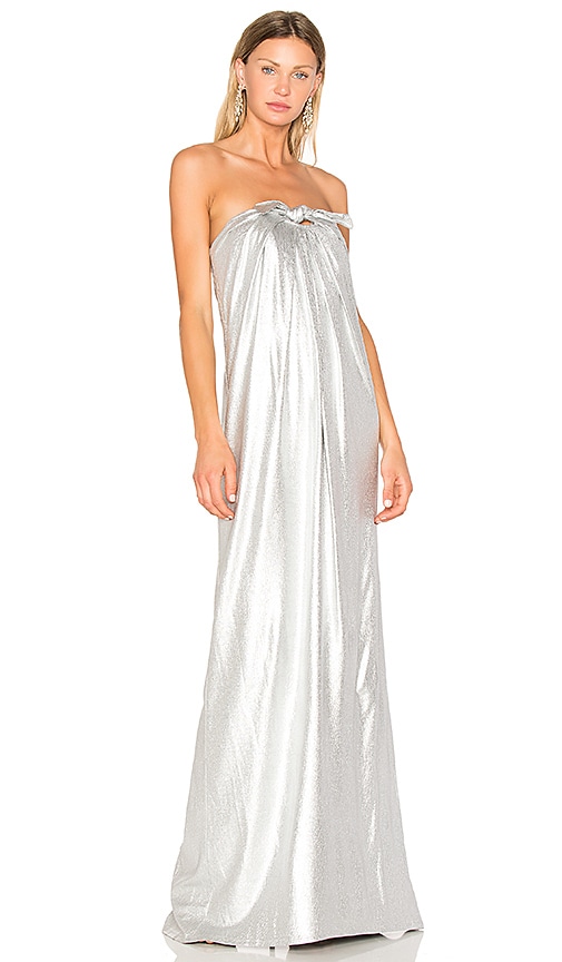 halston heritage antique silver lucy gown