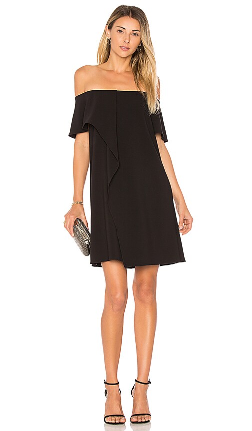Halston Heritage Cold Shoulder Asymmetrical Drape Dress in Black | REVOLVE