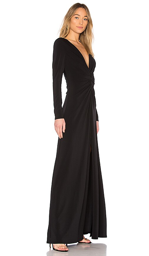 Halston Heritage V Neck Ruched Dress in Black | REVOLVE