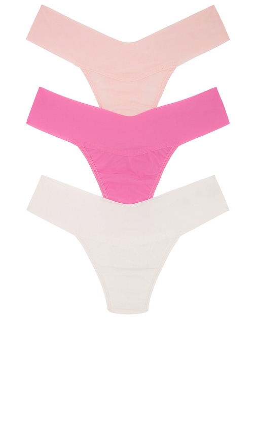 Hanky Panky 3 Natural Rise Thong Pack in Linen, Taffy, & Sweet Nothing