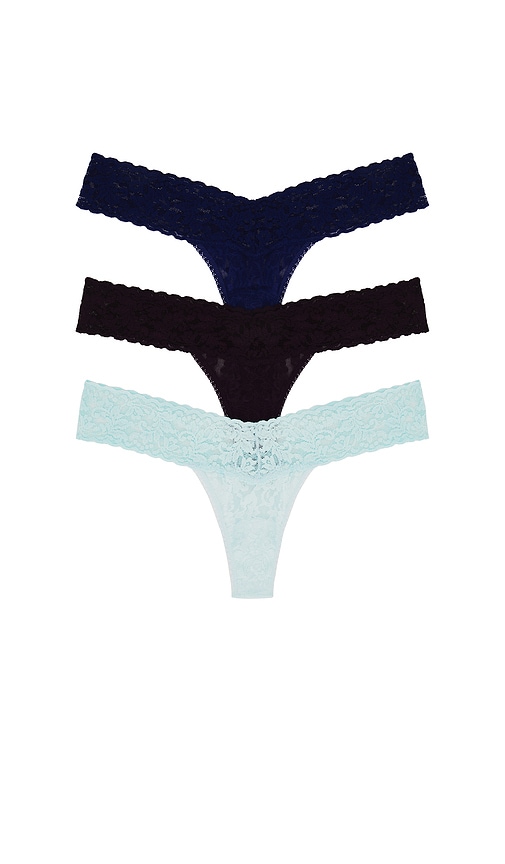 Hanky Panky 3 Low Rise Thongs in Midnight Blue, Plum Purple, & Celeste Blue
