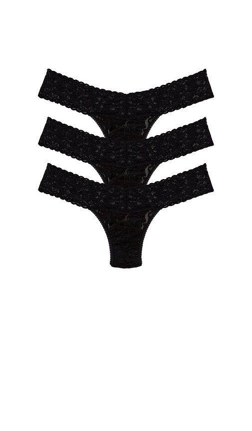 Signature Lace? Low Rise Thong Three Pack in Black.