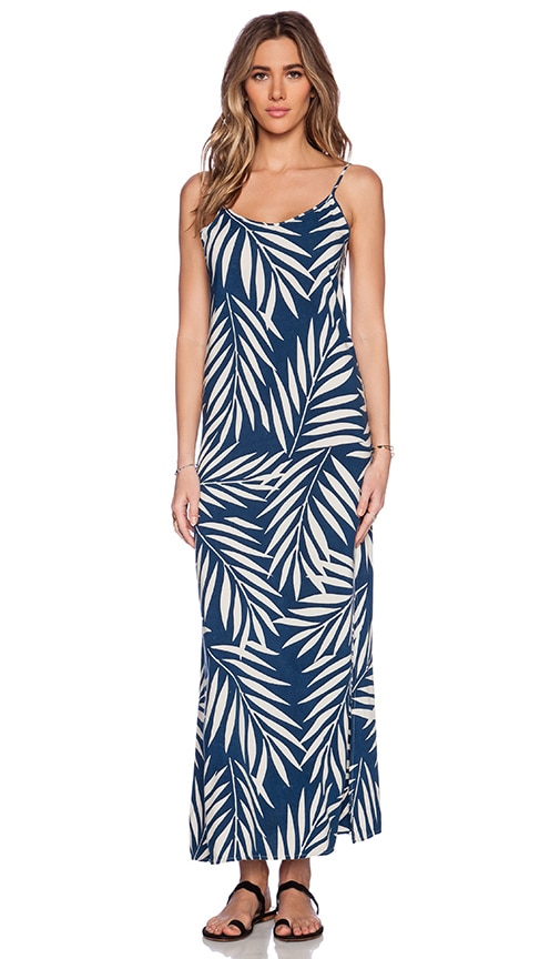 Palm Print Side Slit Rayon Slip Dress