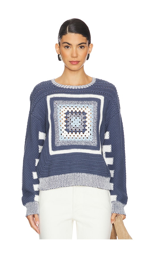 Shop Monrow Crochet Pullover Sweater In Washed Blue