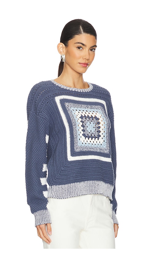 Shop Monrow Crochet Pullover Sweater In Washed Blue