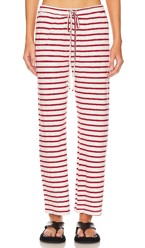MONROW Stripe Jersey Crop Pant in Red Stripe