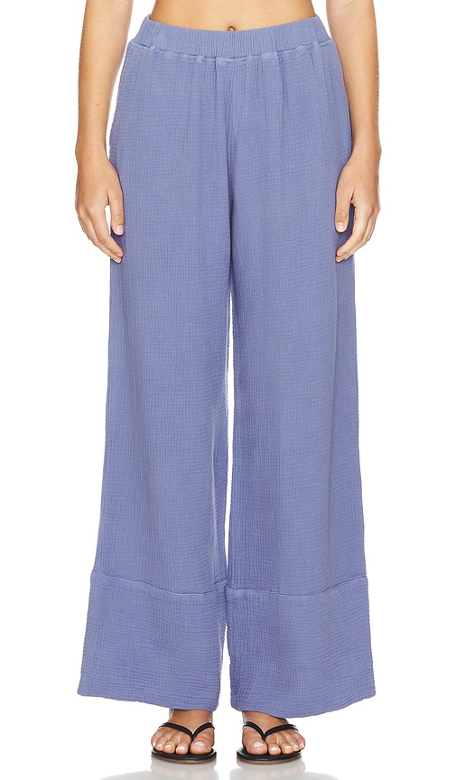 Shop Monrow Gauze Wide Leg Pant In 中蓝色