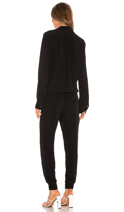 MONROW Crepe Long Sleeve Jumpsuit in Black | REVOLVE