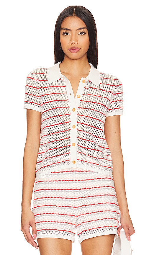 MONROW Cotton Mesh Mini Shirt in Cherry Stripe