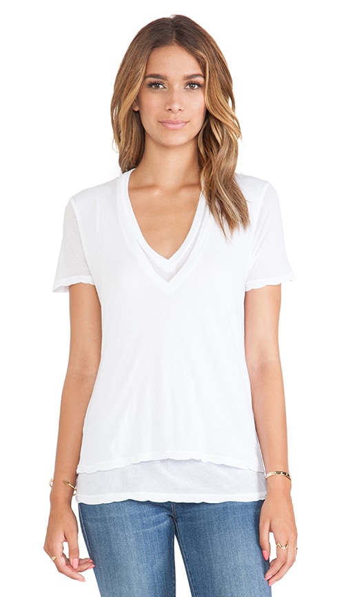 Heather Grey Tissue Double V Neck