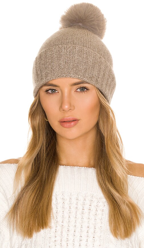 Hat Attack Cashmere Slouchy Cuff Beanie with Faux Fur Pom in  display picture 2