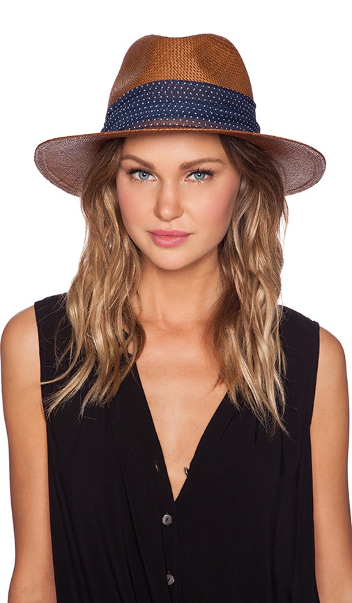 Hat Attack Panama Continental Hat in Brown & Navy Dot | REVOLVE