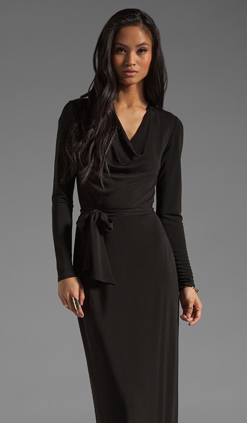 Long Sleeve Cowl Gown with Self Belt