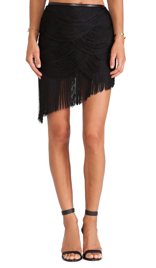 Trapped Rayon Fringe Skirt with Leather
