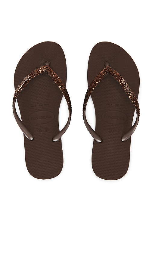 Havaianas Slim Glitter II Sandal in Dark Brown