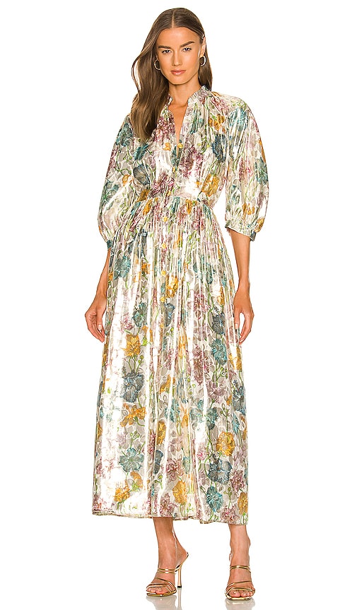 Hayley Menzies Shimmering Bonita Silk Shirt Dress in Gold | REVOLVE
