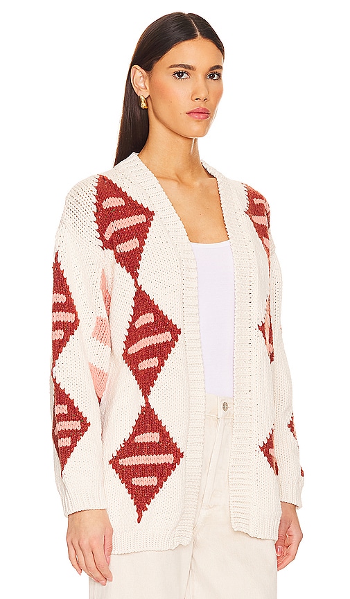 Shop Hayley Menzies Intarsia Long Cardigan In Nomad & Ecru Multi