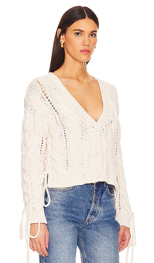 Shop Hayley Menzies Cotton Cable Lace Up Cardigan In 淡褐色