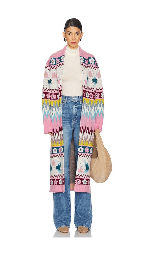 Shop Hayley Menzies Merino Jacquard Shawl Long Cardigan In Rose