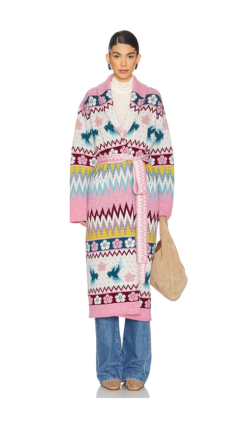 Shop Hayley Menzies Merino Jacquard Shawl Long Cardigan In Rose