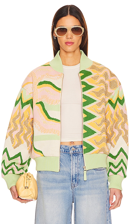 Hayley Menzies Cotton Jacquard Bomber Jacket In Under The Sun Pink & Green