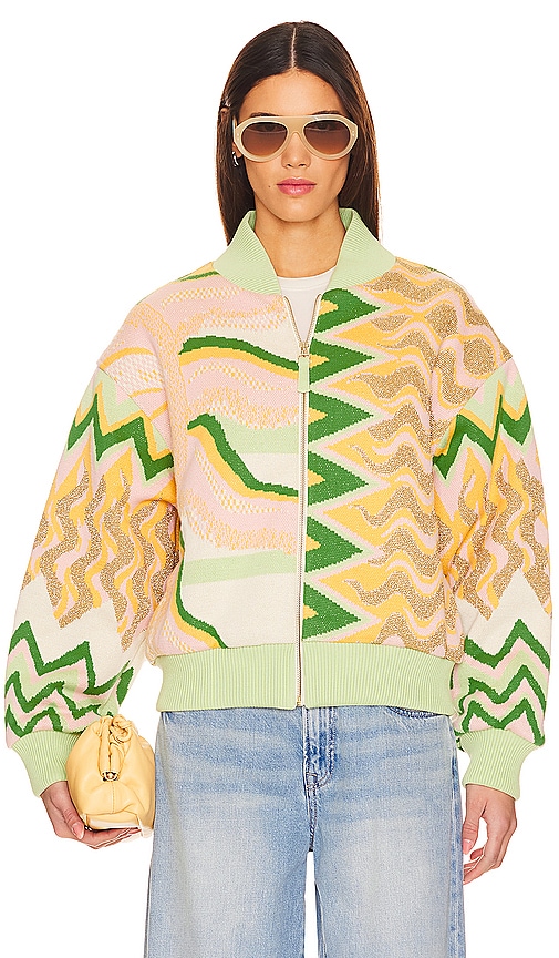 Shop Hayley Menzies Cotton Jacquard Bomber Jacket In Under The Sun Pink & Green