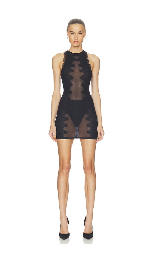 Haelo Wave Lace Mini Dress In Black