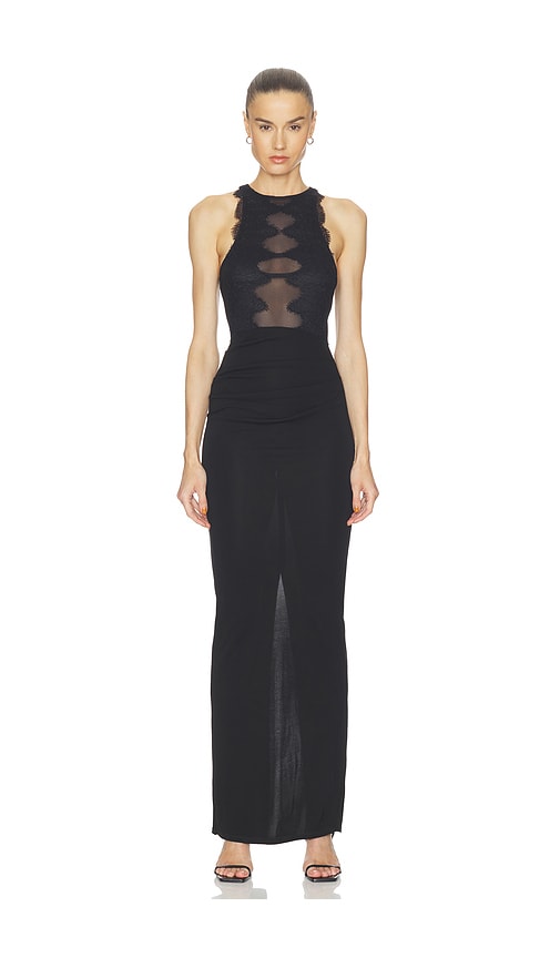 Haelo Wave Lace Evening Dress In Black