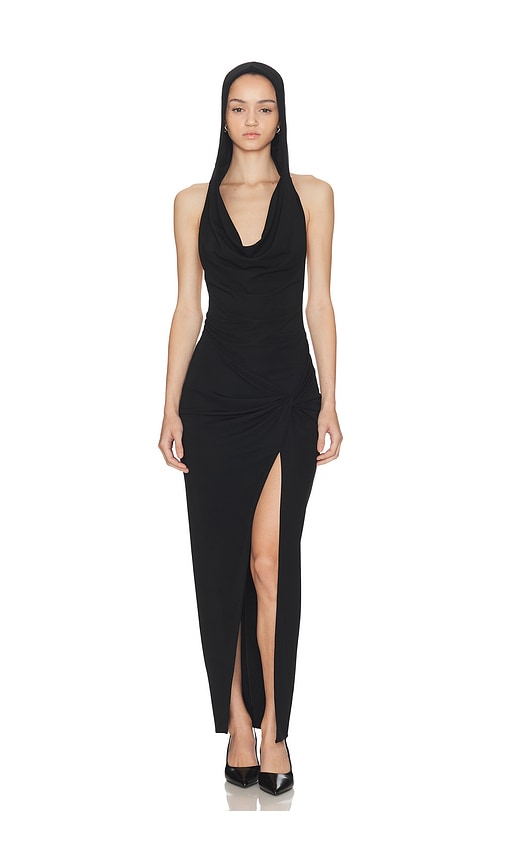 Haelo Hooded Draped Dress In Black