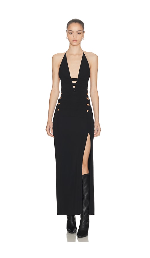 Haelo Deep-v Brace Dress In Black