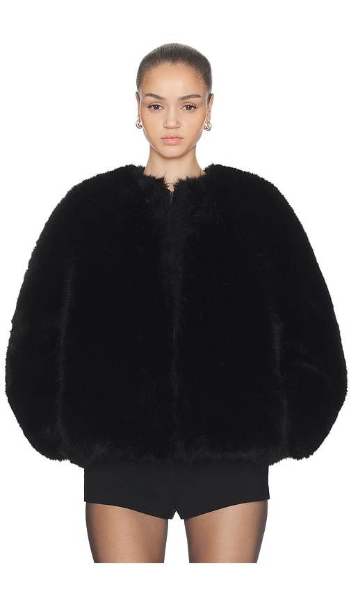 Haelo Long Hair Faux Fur Bomber In Black