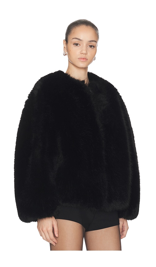 Haelo Long Hair Faux Fur Bomber In Black