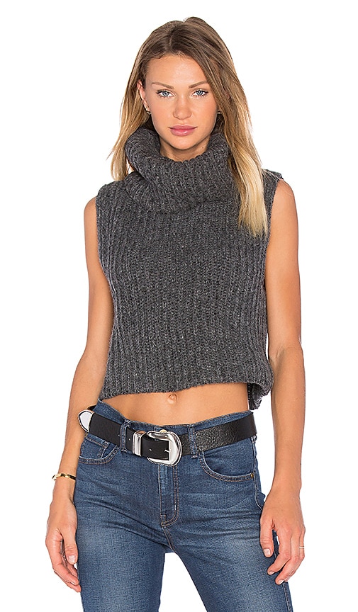 Camila Coelho Azalia Cold Shoulder Mock Neck Sweater in Grey