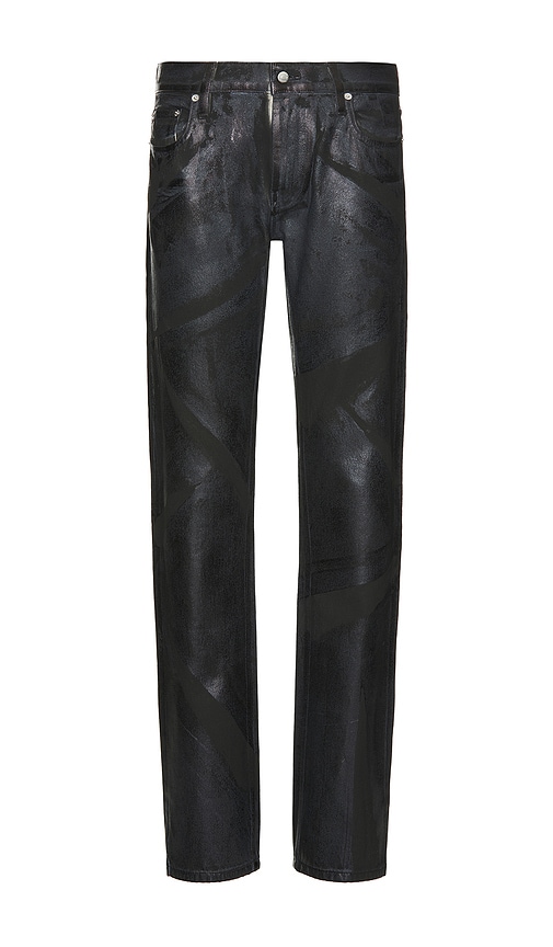 Helmut Lang Low Rise Straight Jean in Black Distress Metal Crash