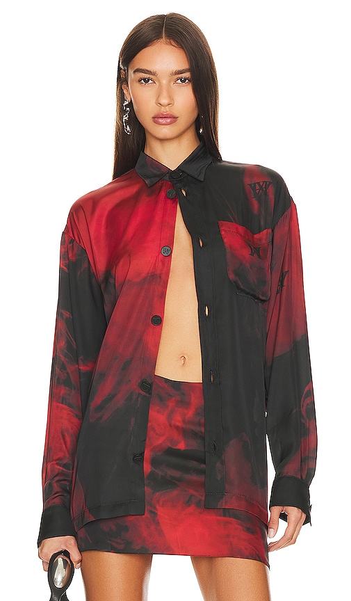 Hardware LDN Smoke Print Silk Shirt in Black & Red