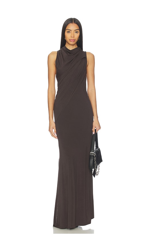 Helmut Lang Wind Ruched Jersey Maxi Dress In Brown