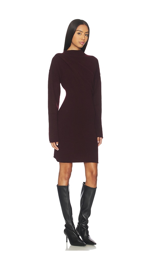 Helmut Lang Drape Detail Long Sleeve Wool Blend Sweater Dress In Burgundy