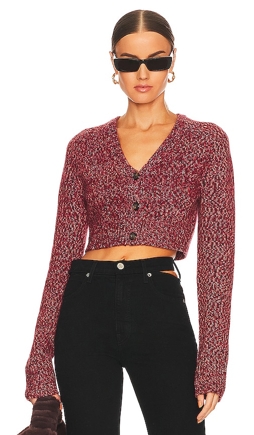 Helmut Lang Mouline Cropped Cardigan in Fuchsia.
