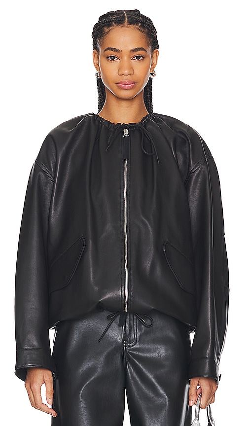Shop Helmut Lang Ruched Leather Jacket In Black