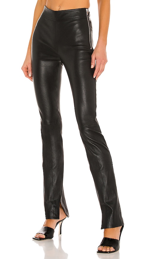 Helmut Lang Slit Leather Pant in Black | REVOLVE
