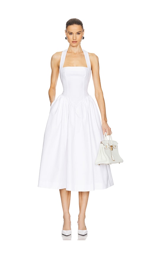 Helsa Faille Halter Midi Dress in White