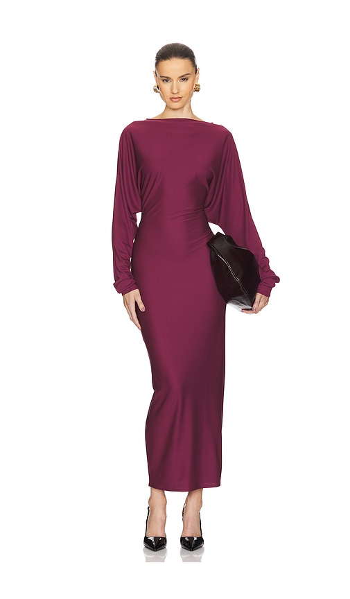 Shop Helsa Matte Jersey Open Back Dress In Burgundy