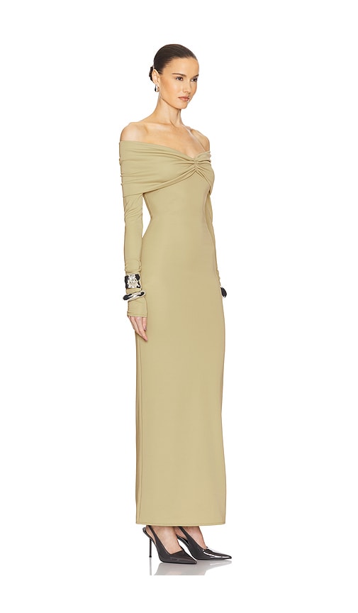 Shop Helsa Matte Jersey Off Shoulder Maxi Dress In Sage