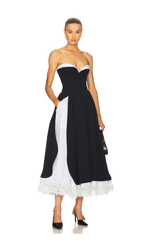 Helsa The Finale Midi Dress With Lace & Poplin In Black