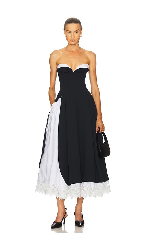 Helsa The Finale Midi Dress With Lace & Poplin In Black