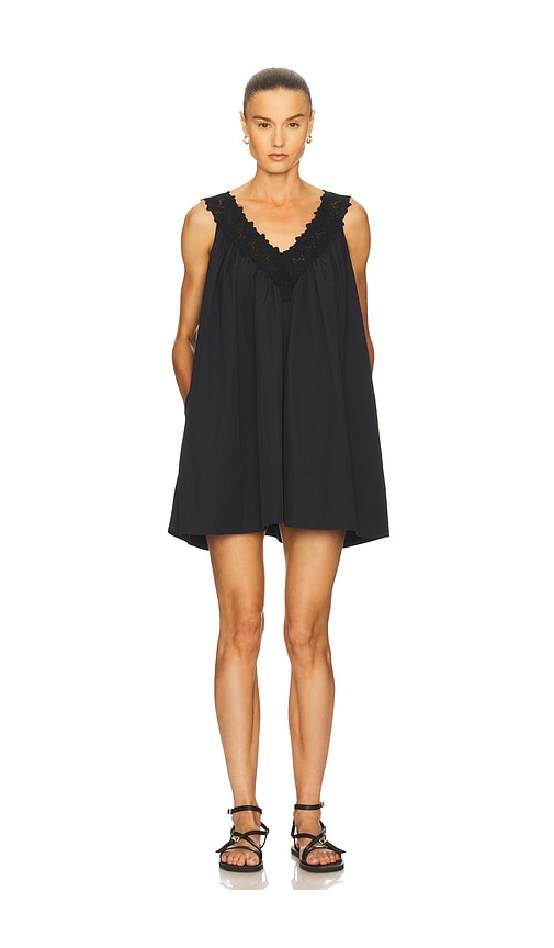 Mini Dress With Lace in Tech Poplin in Black. - size XL (also in L, M, S)